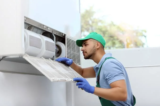 Outdoor heat pump system at a residential property